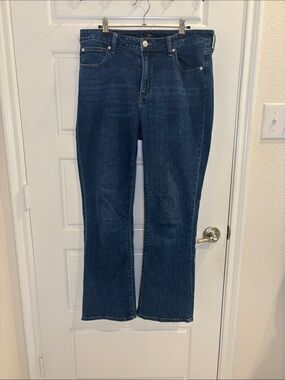 Quince Dark Wash Flare Jeans High Rise Stretch Organic Cotton Size 32